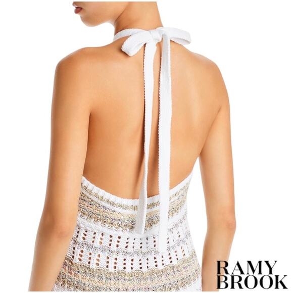 NWT Ramy Brook Cara Sequin Halter Neck Crochet Knit Bodycon Midi Dress - Large - Picture 3 of 16